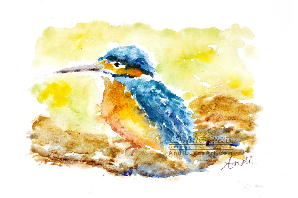 Kingfisher Watercolour Print, Andi Lucas Wildlife Art