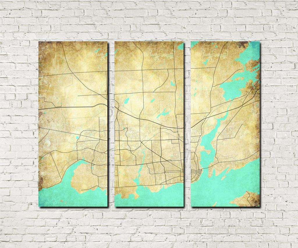 Kingston Ontario City Street Map 3 Panel Canvas Wall Art 7190C3