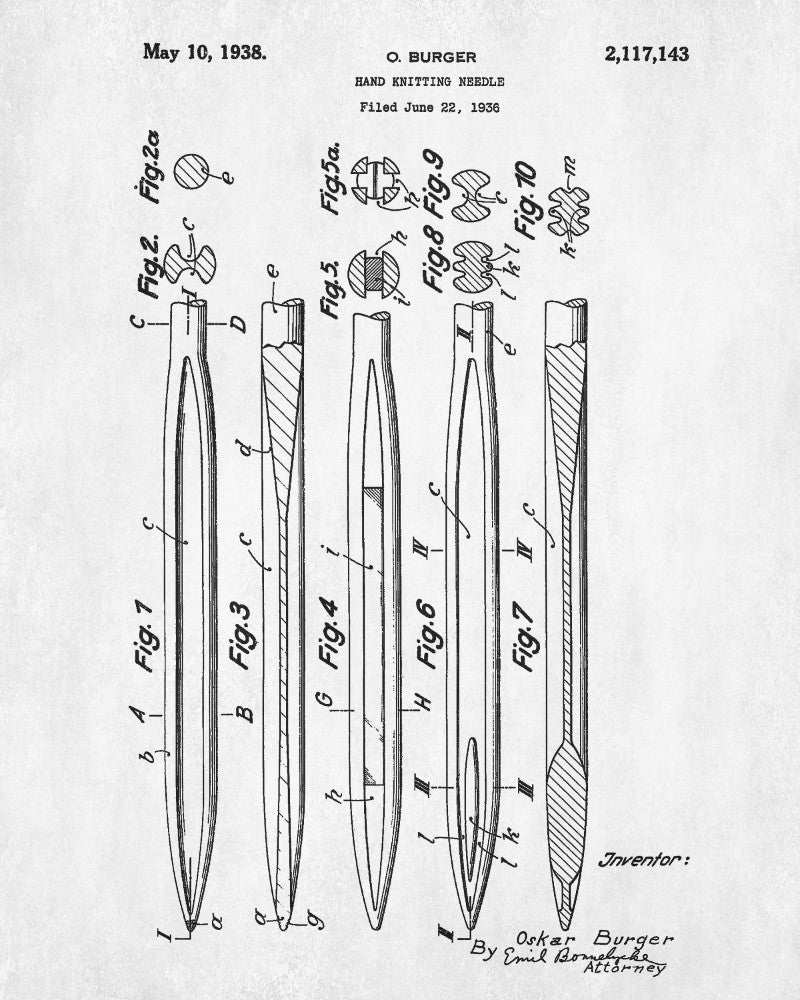 Knitting Needles Patent Print Craft Blueprint Sewing Room Poster - OnTrendAndFab