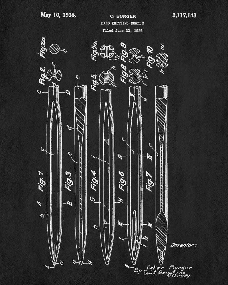 Knitting Needles Patent Print Craft Blueprint Sewing Room Poster - OnTrendAndFab