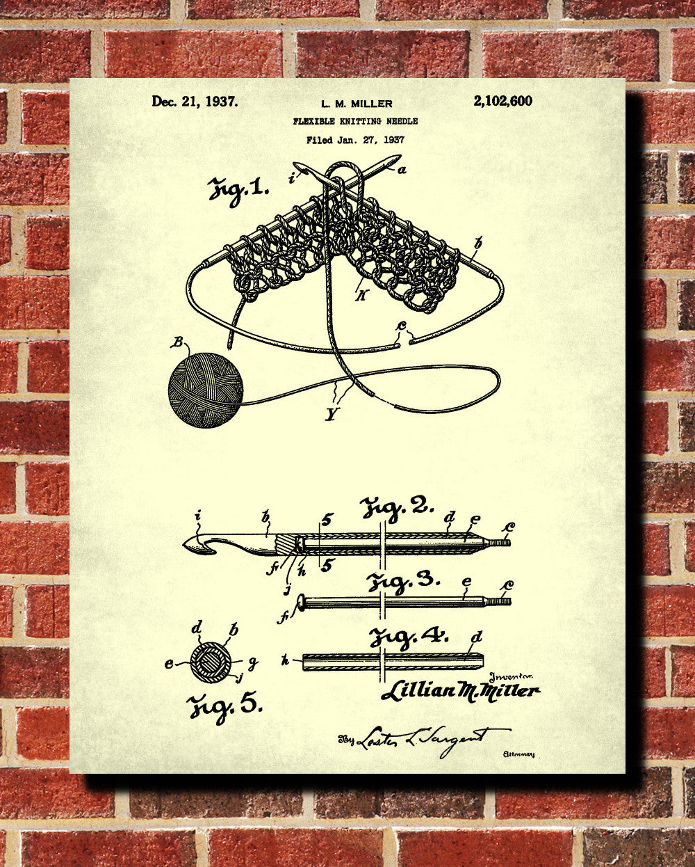 Knitting Needle Patent Print Sewing Room Poster Craft Blueprint - OnTrendAndFab