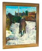 Winter Scene Figurative Oil Painting Signed Framed