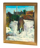 Winter Scene Figurative Oil Painting Signed Framed