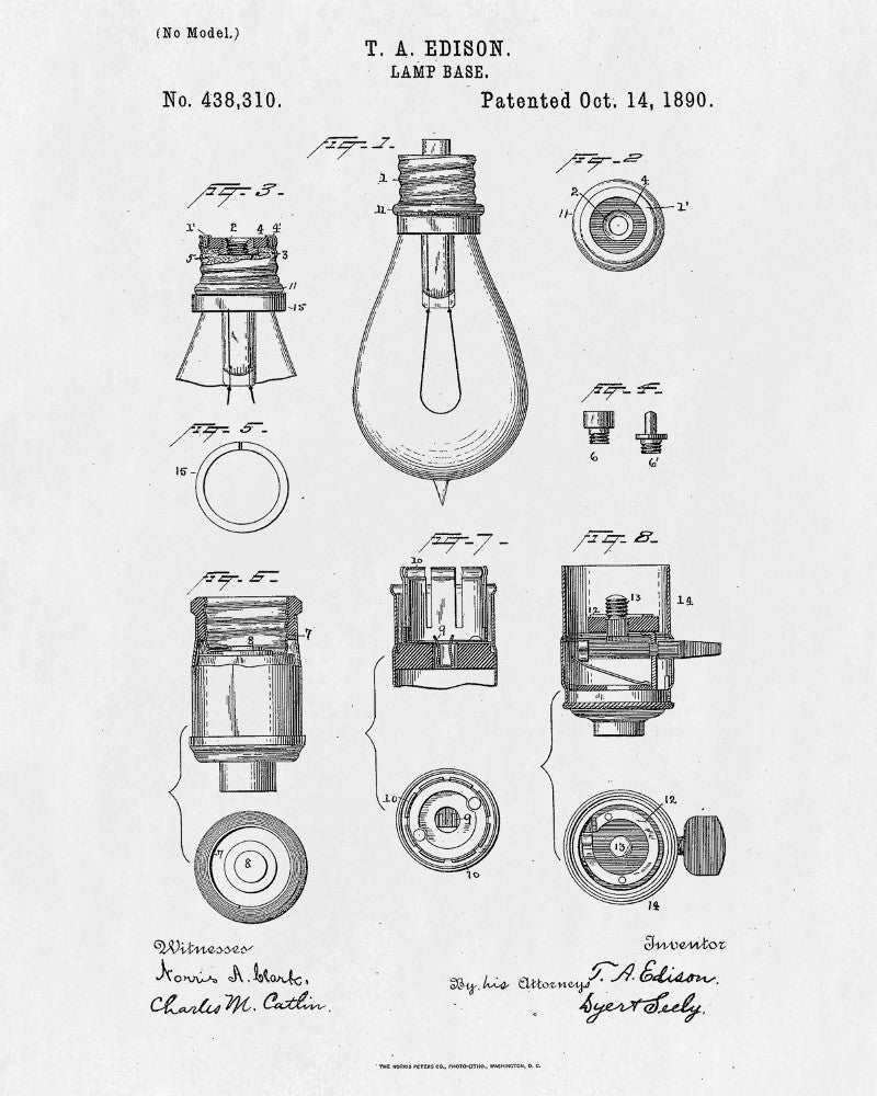 Light Bulb Blueprint Edison Invention Poster Electrical Patent Print - OnTrendAndFab