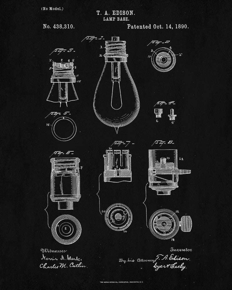 Light Bulb Blueprint Edison Invention Poster Electrical Patent Print - OnTrendAndFab