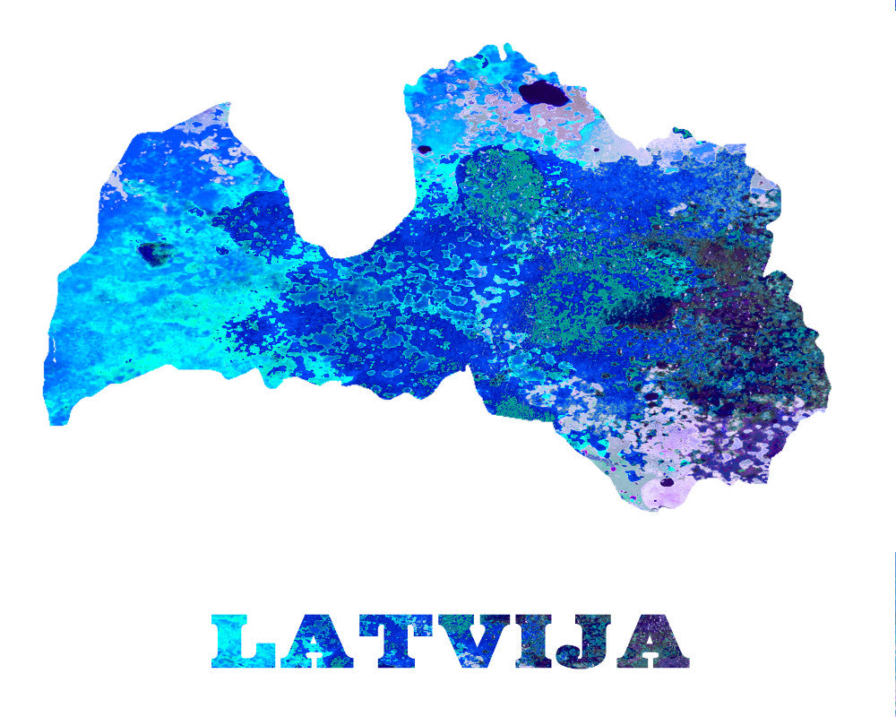 Latvia Map Print Outline Wall Map of Latvia
