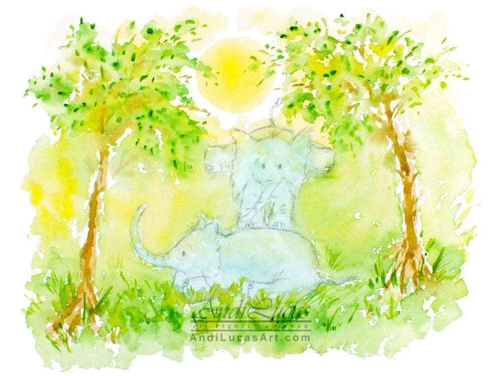 Elephant Leapfrog Cute Children's Nursery Wall Art Print