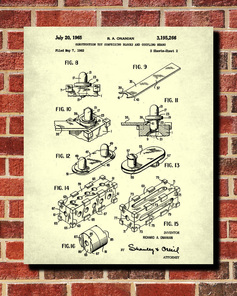 Lego Blueprint Toy Room Poster Building Brick Patent Print - OnTrendAndFab