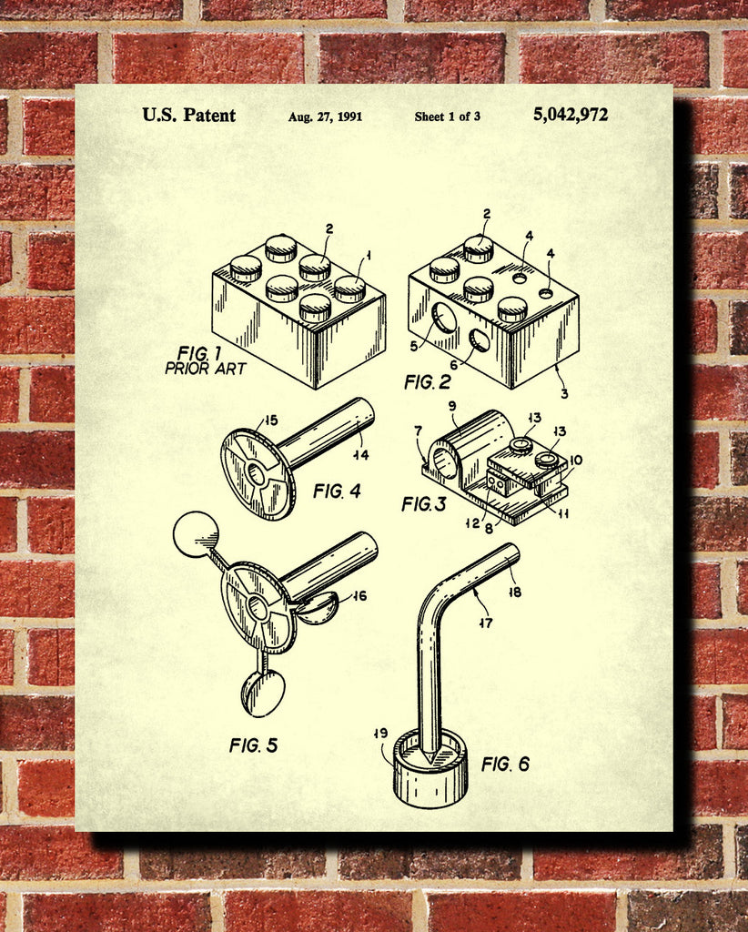 Lego Patent Print Building Block Blueprint Toy Room Poster - OnTrendAndFab