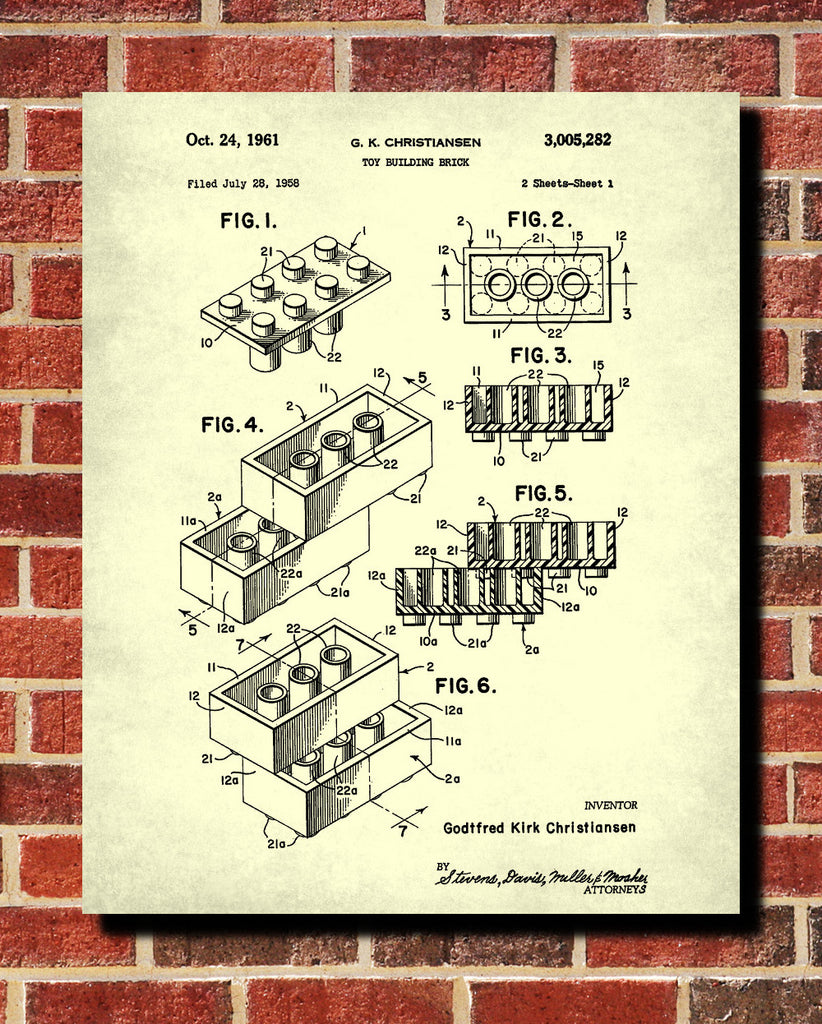 Lego Patent Print Toy Room Poster Building Bricks Blueprint - OnTrendAndFab