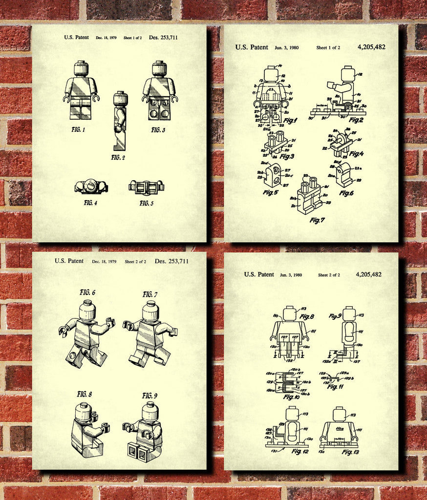 Lego Bricks Wall Art Set of 4 Blueprints Posters Toys and Games