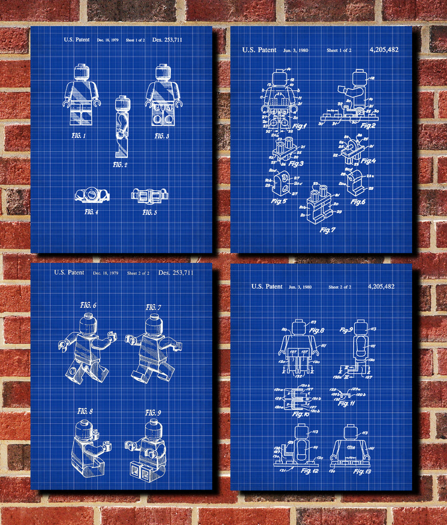 Lego Bricks Wall Art Set of 4 Blueprints Posters Toys and Games