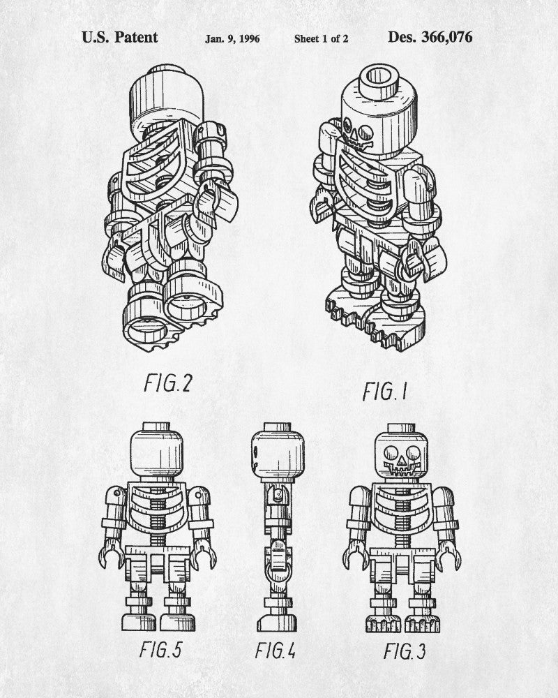 Lego Skeleton Patent Print Building Blocks Blueprint Poster