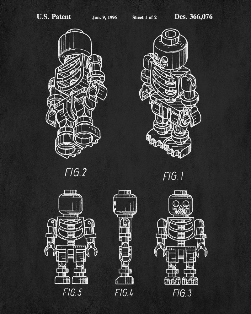 Lego Skeleton Patent Print Building Blocks Blueprint Poster