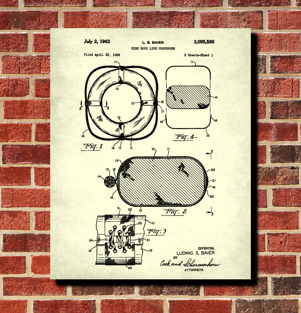 Life Buoy Patent Print Nautical Poster Sailing Decor