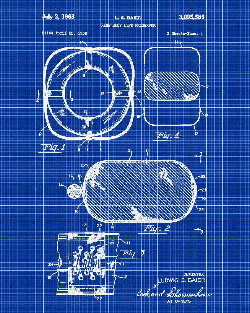 Life Buoy Patent Print Nautical Poster Sailing Decor