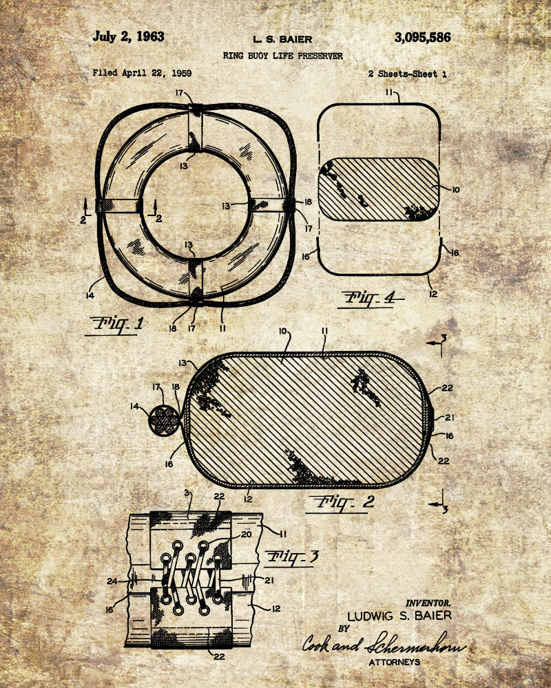 Life Buoy Patent Print Nautical Poster Sailing Decor
