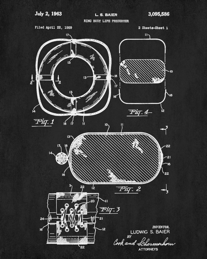 Life Buoy Patent Print Nautical Poster Sailing Decor
