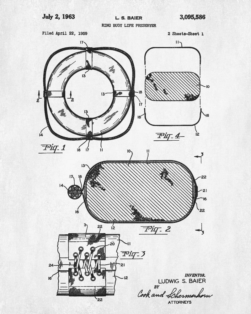 Life Buoy Patent Print Nautical Poster Sailing Decor