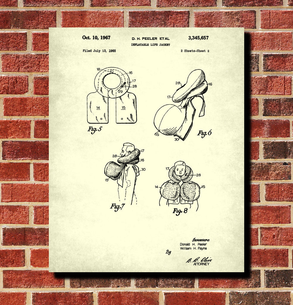 Life Jacket Patent Print Safety Equipment Sailing Poster