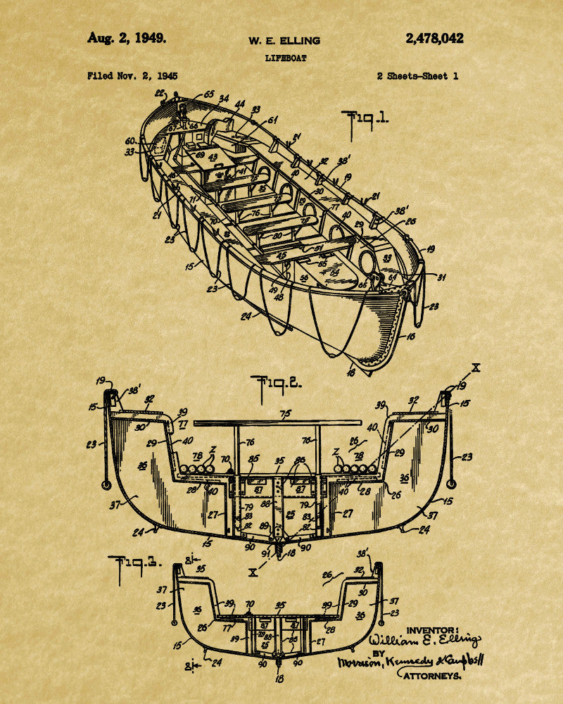 Lifeboat Patent Print Nautical Poster Sailing Decor