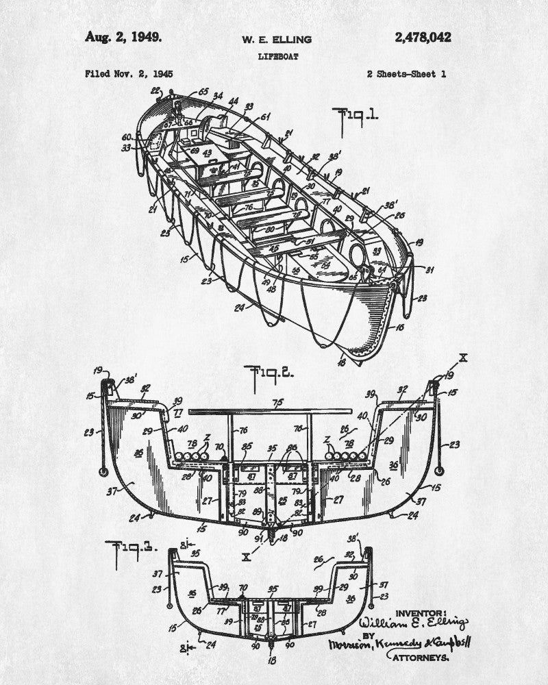 Lifeboat Patent Print Nautical Poster Sailing Decor