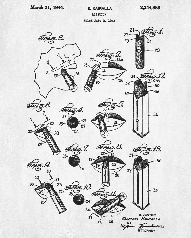 Lipstick Patent Print Makeup Beauty Poster Salon Blueprint - OnTrendAndFab