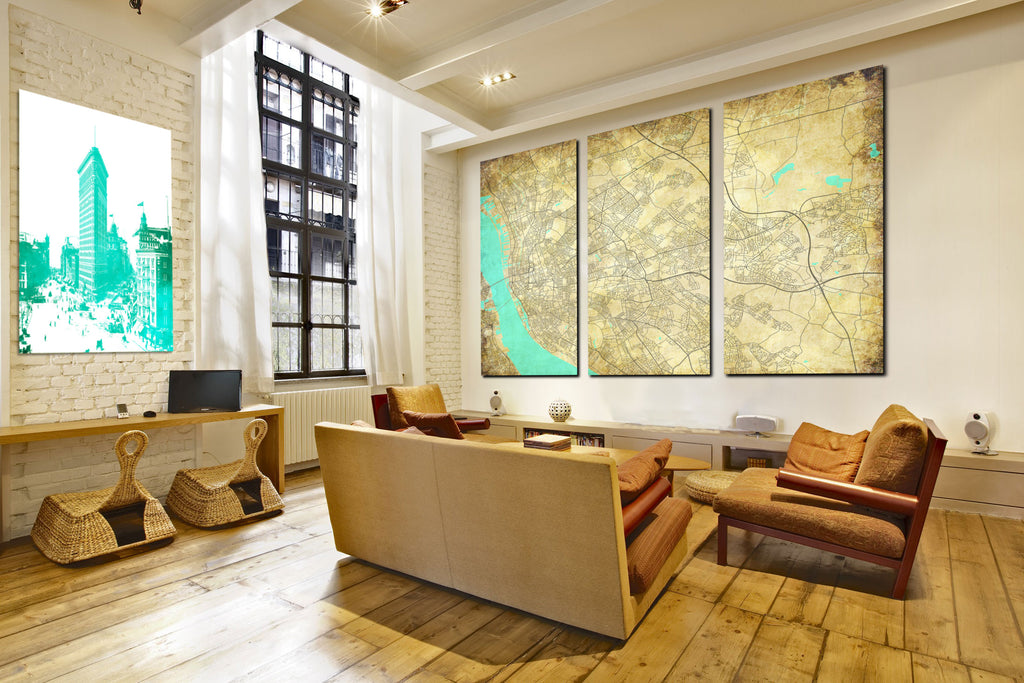 Liverpool Street Map 3 Panel Canvas Wall Map 7106C3