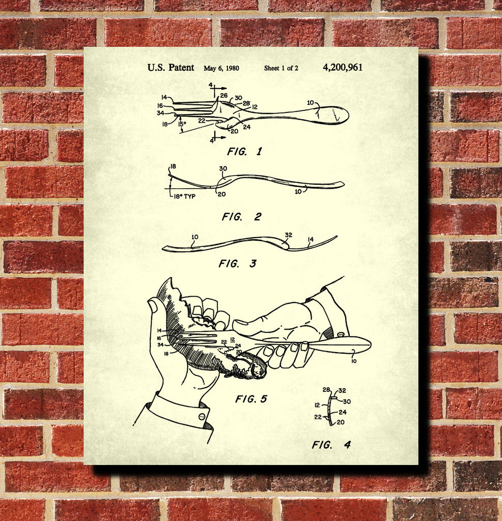Lobster Fork Patent Print Kitchen Poster Cafe Wall Art