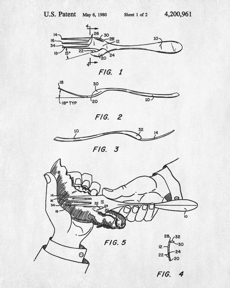 Lobster Fork Patent Print Kitchen Poster Cafe Wall Art