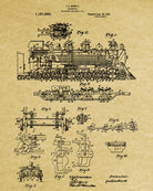 Locomotive Patent Print Steam Train Poster Railway Wall Art