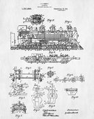 Locomotive Patent Print Steam Train Poster Railway Wall Art