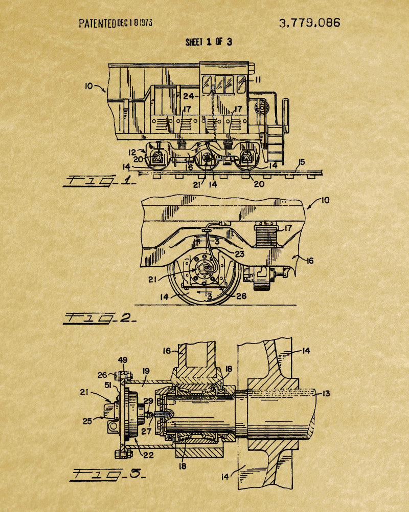 Locomotive Odometer Patent Print Train Poster Railroad Wall Art