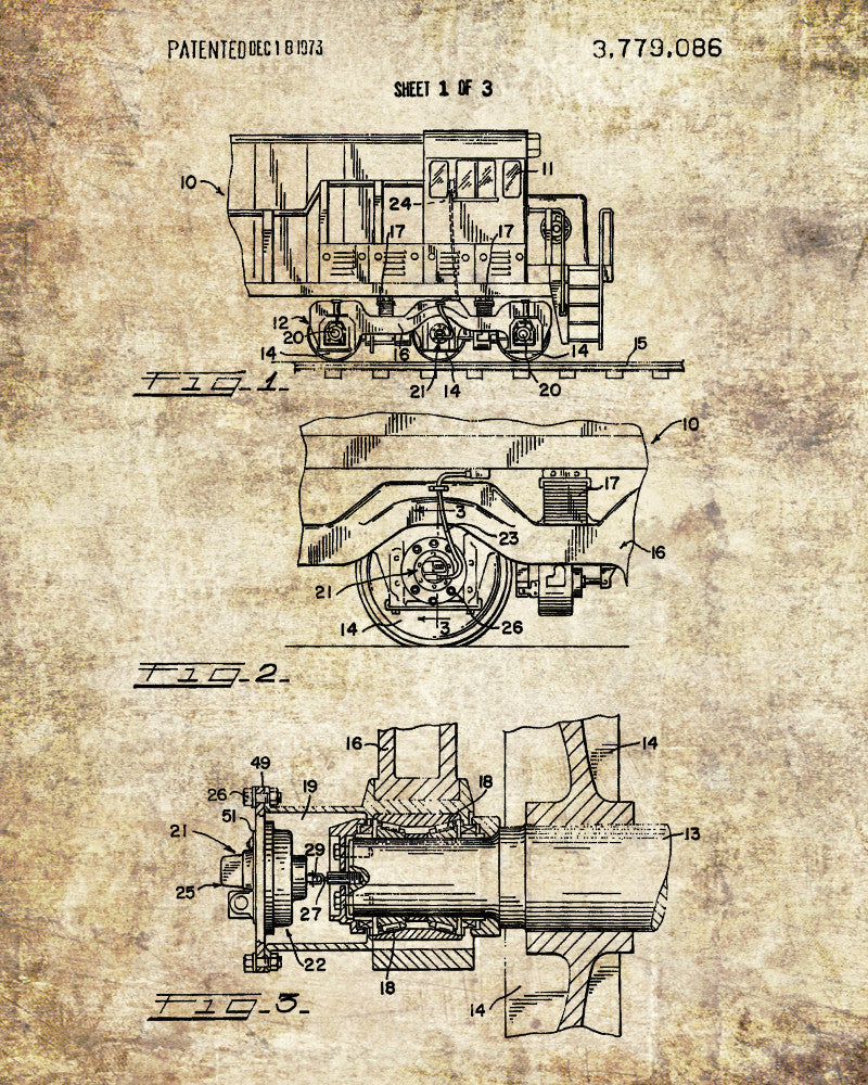 Locomotive Odometer Patent Print Train Poster Railroad Wall Art