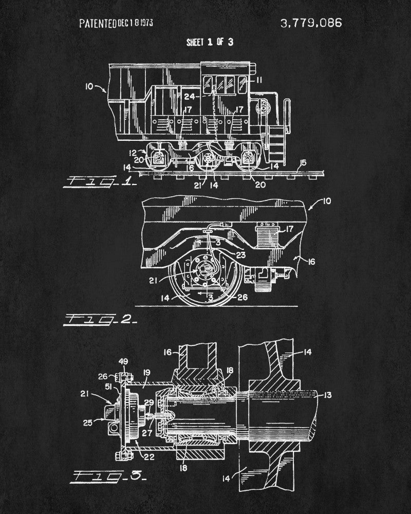 Locomotive Odometer Patent Print Train Poster Railroad Wall Art