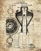 Locomotive Smoke Stack Patent Print Steam Train Poster