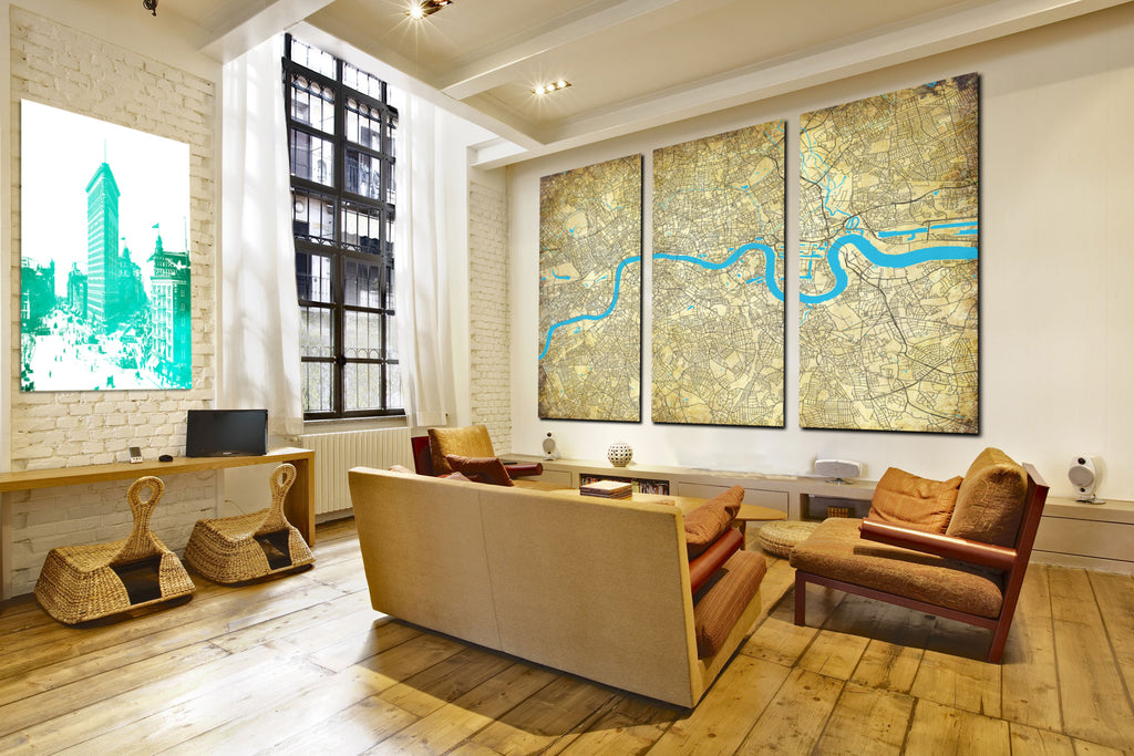 London Street Map 3 Panel Canvas Wall Map 7104BC3