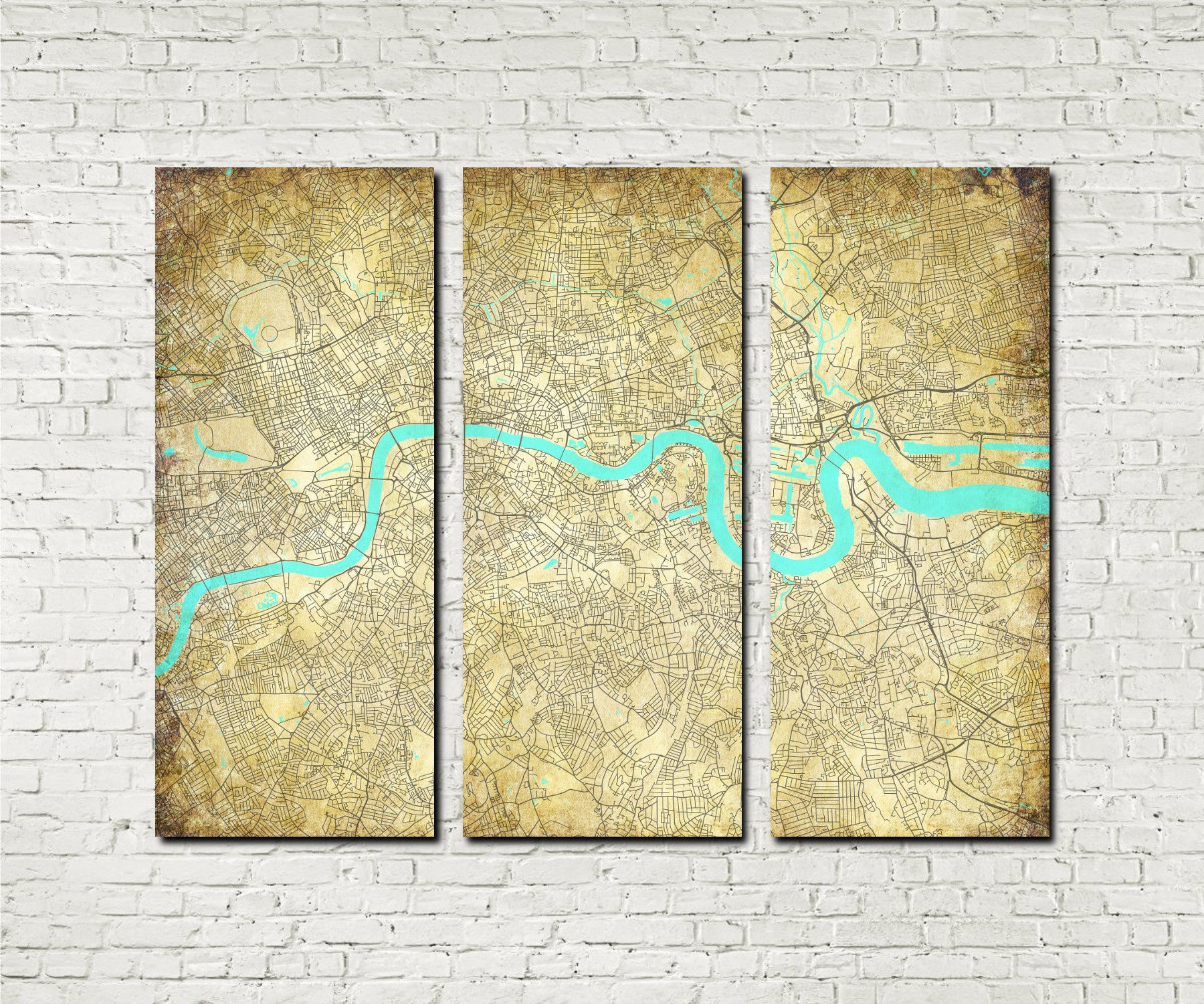 London Street Map 3 Panel Canvas Wall Map