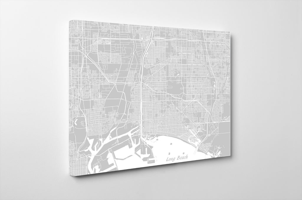 Long Beach City Street Map Print Feature Wall Art Poster