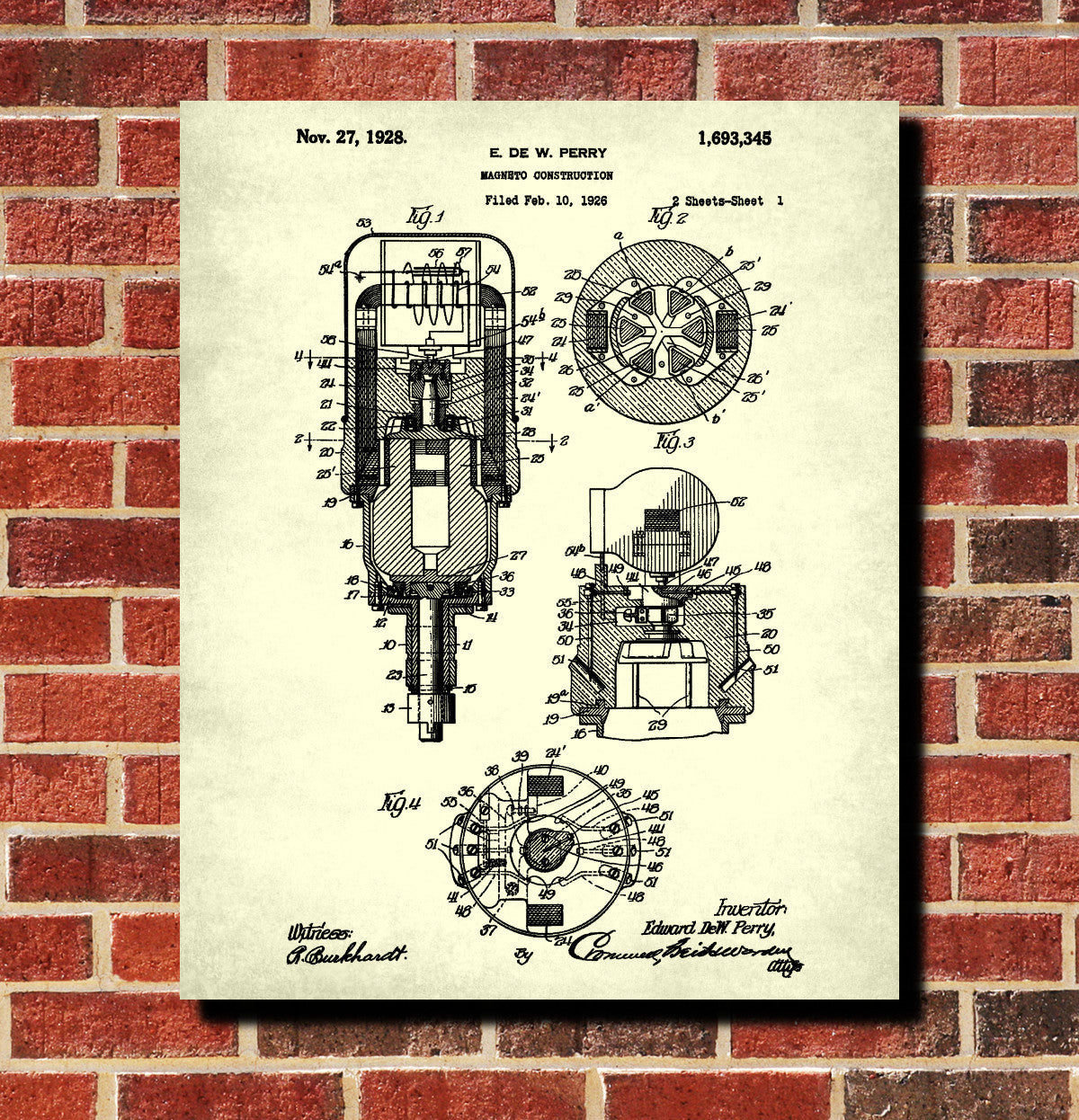 Magneto Blueprint Vintage Electrical Design Patent Print Poster