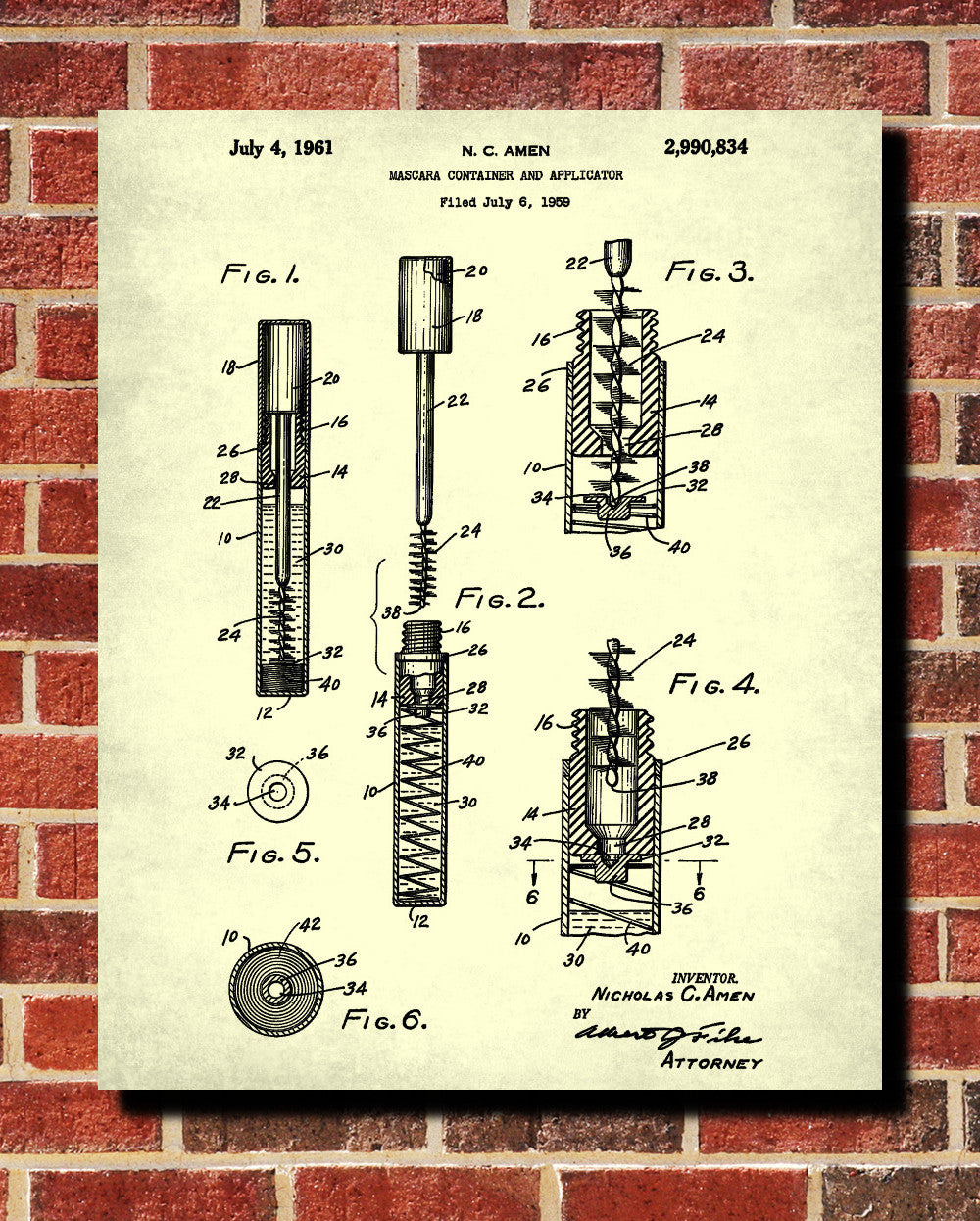 Mascara Patent Print Makeup Beauty Poster Salon Blueprint - OnTrendAndFab