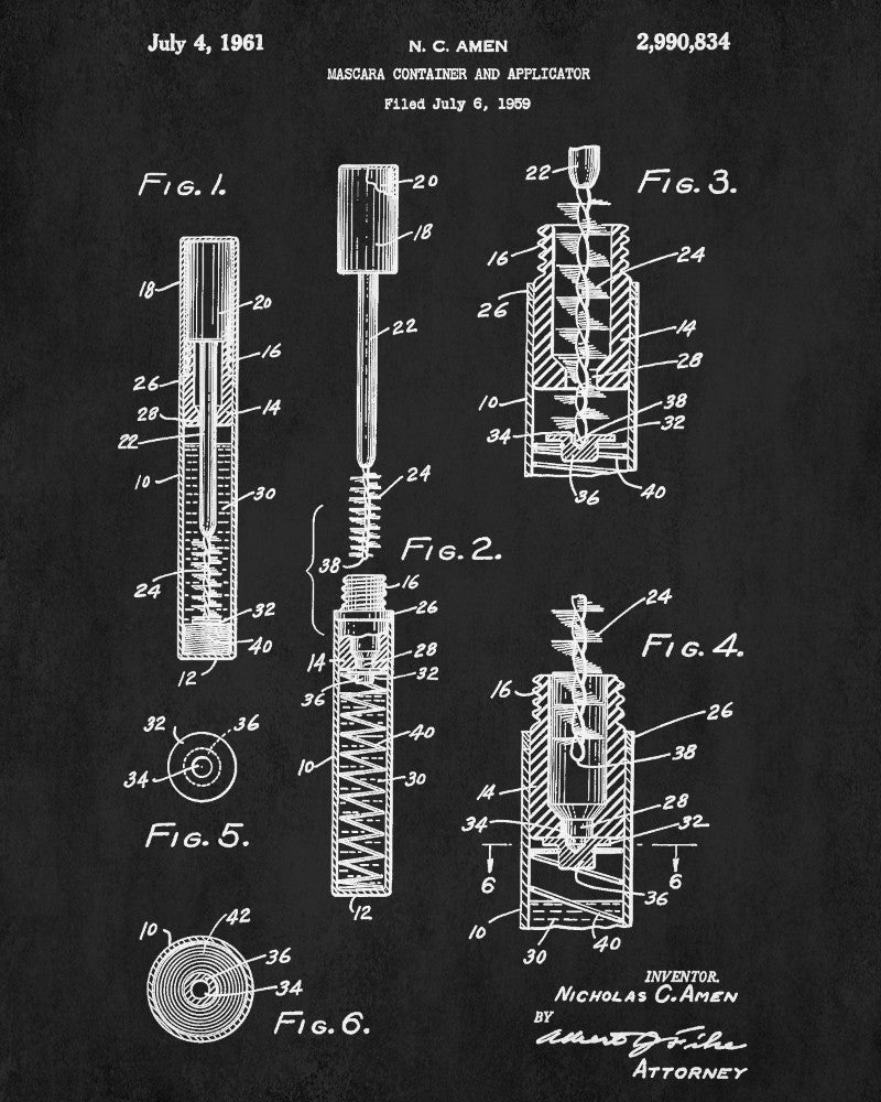 Mascara Patent Print Makeup Beauty Poster Salon Blueprint - OnTrendAndFab