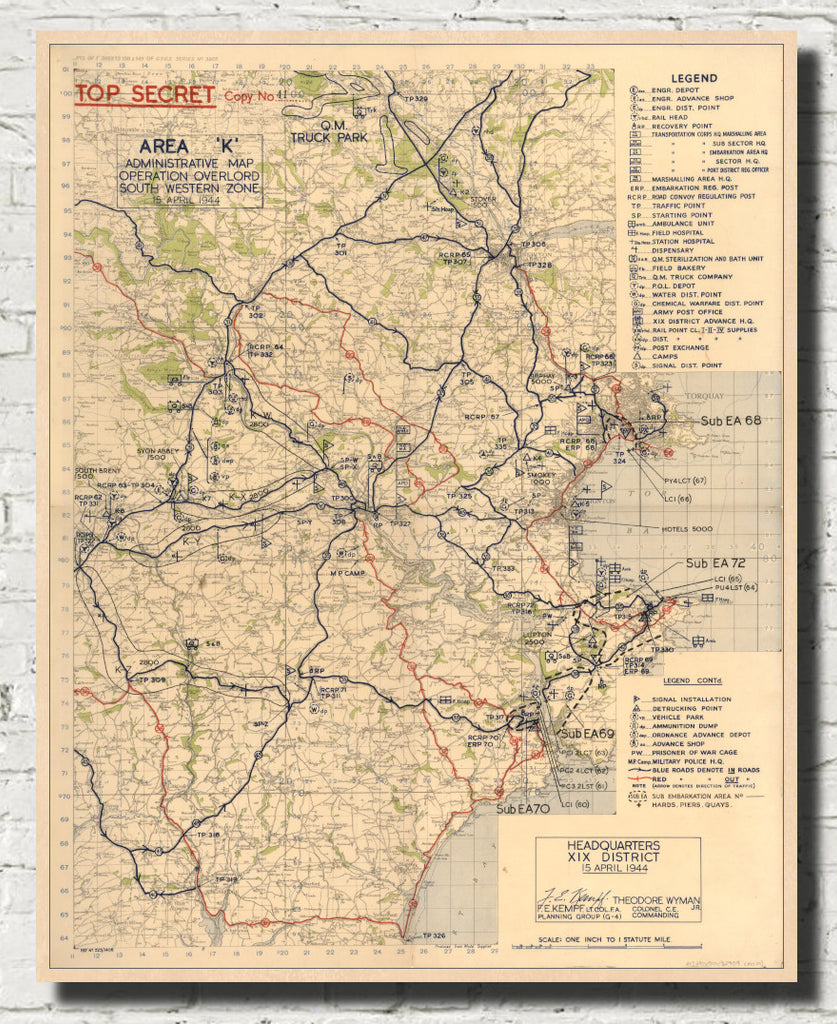 Military Map, Operation Overlord South Western Zone, 15 April 1944