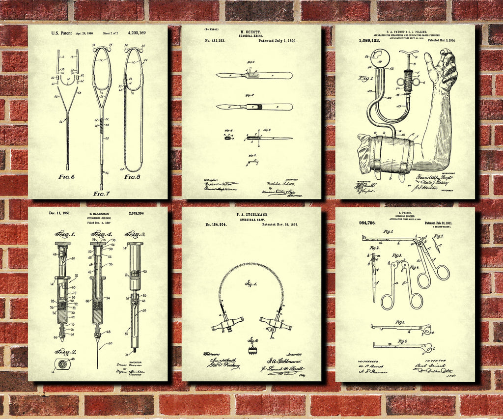 Medical Patent Prints Set 6 Doctor Nurse Art Posters - OnTrendAndFab