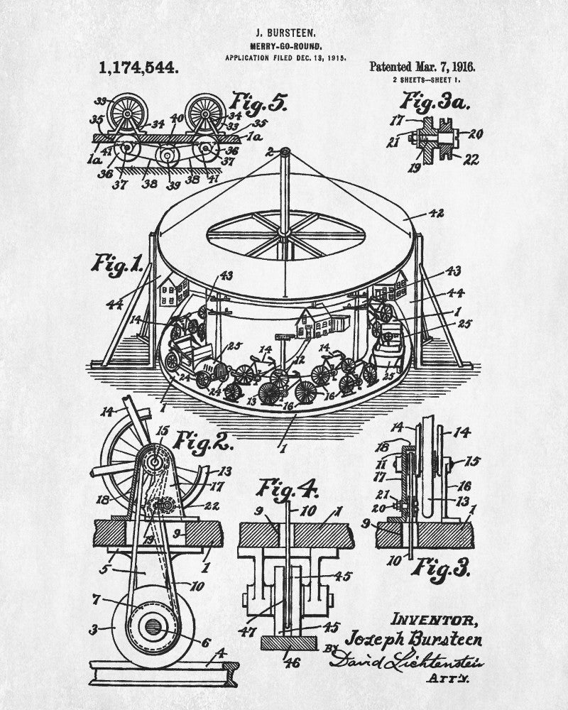 Merry-Go-Round Patent Print Carnival Fairground Blueprint Poster