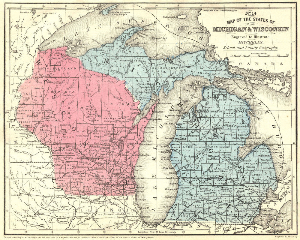 Michigan and Wisconsin State Map Print Vintage Poster Old Map as Art - OnTrendAndFab