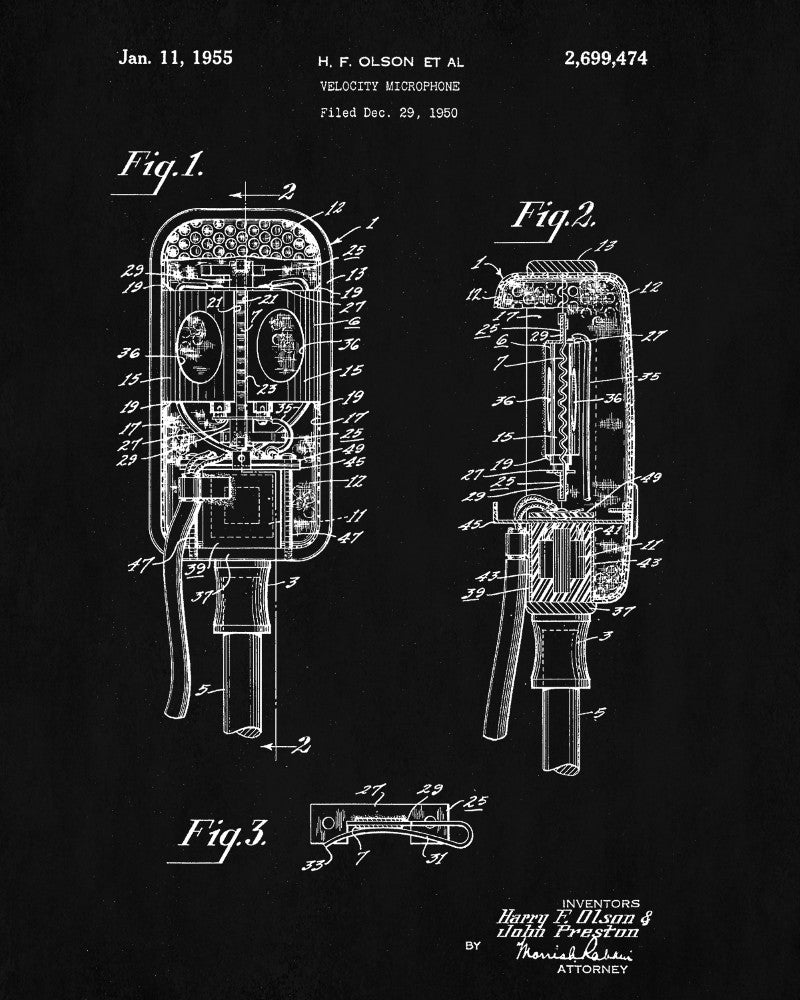 Microphone Patent Print Music Blueprint Vocalist Singer Poster - OnTrendAndFab