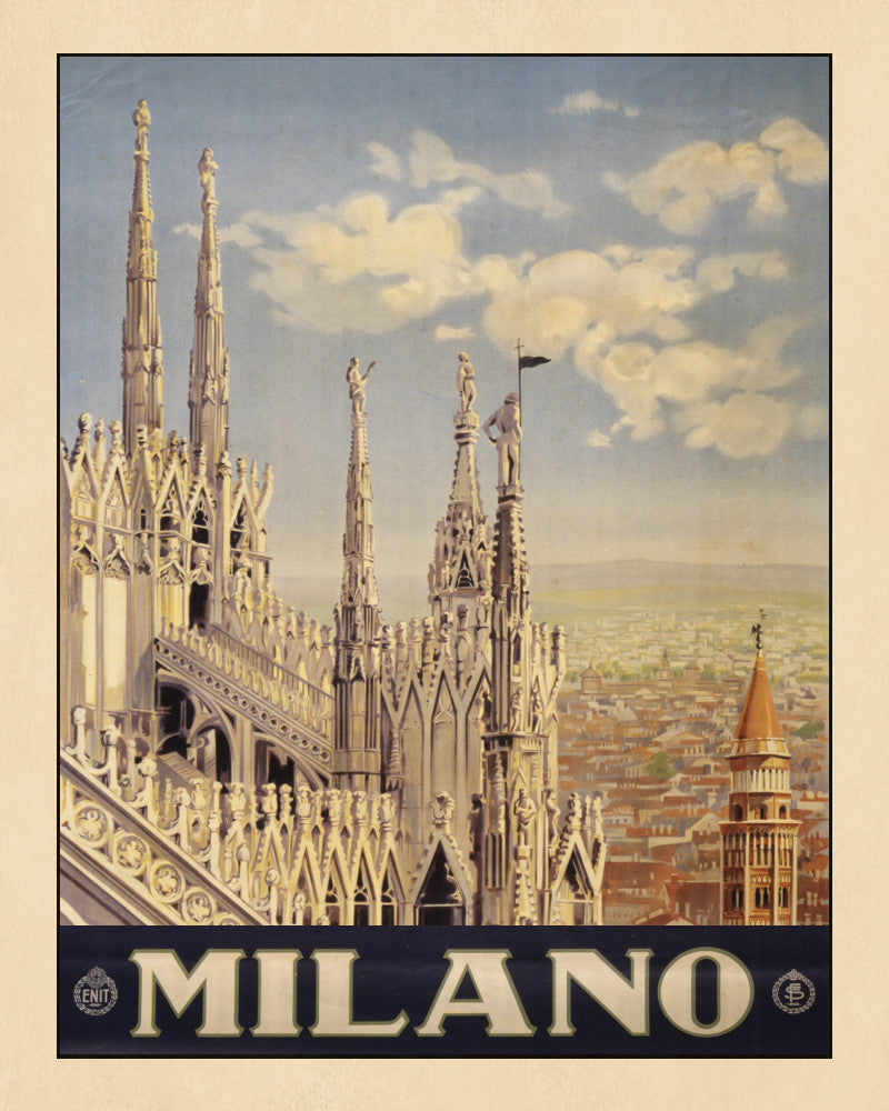 Milano Cathedral Italy Print Vintage Travel Poster Art