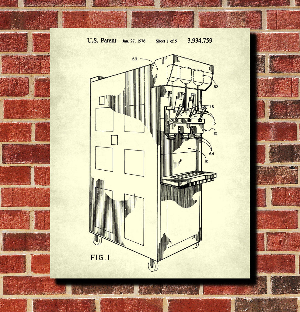 Milkshake Machine Patent Print Cafe Poster Kitchen Wall Art Blueprint