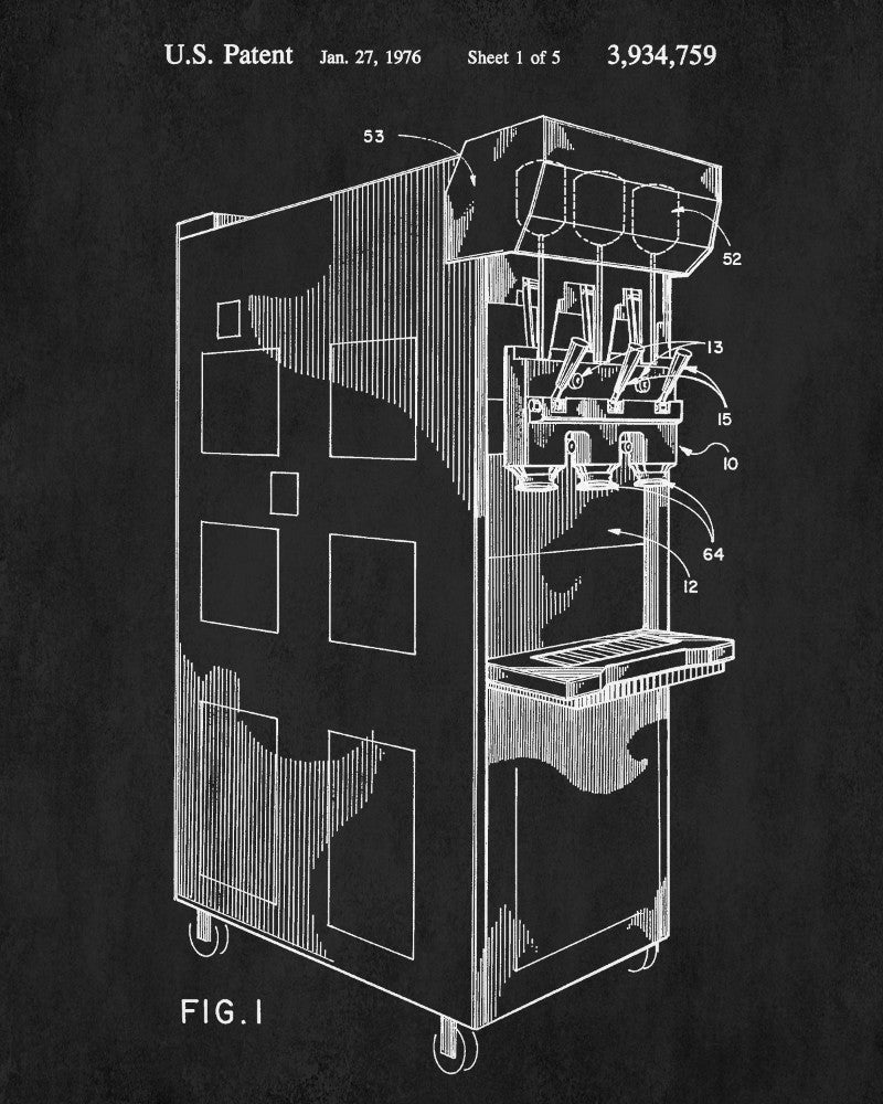 Milkshake Machine Patent Print Cafe Poster Kitchen Wall Art Blueprint